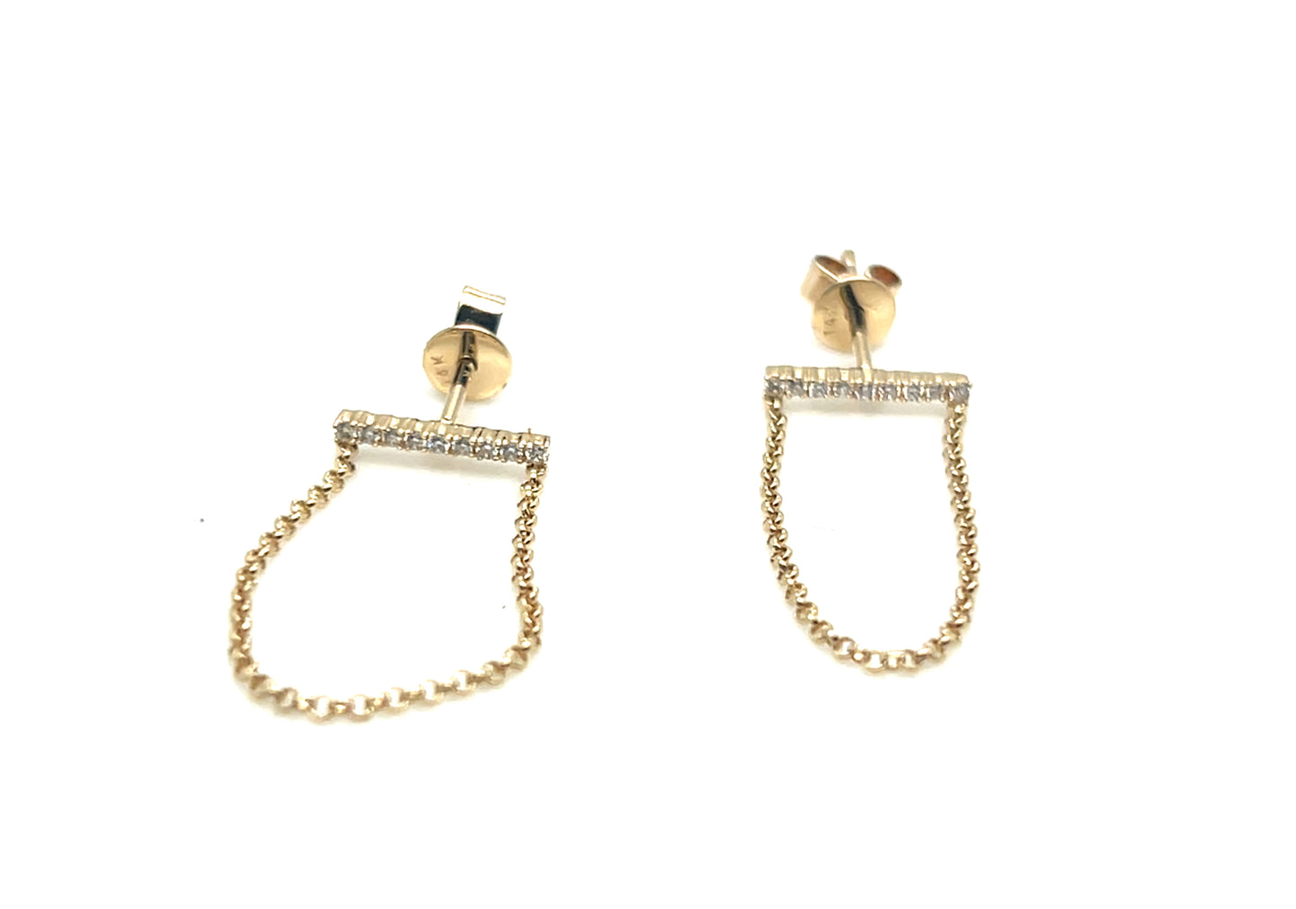 14Kt Yellow Gold Diamond Horizontal Bar Chain Dangle Earrings