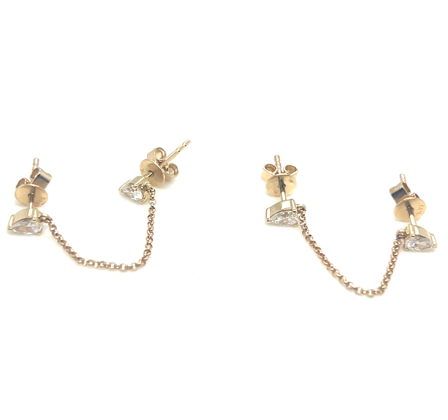 14Kt Yellow Gold Double Diamond Chain Earrings