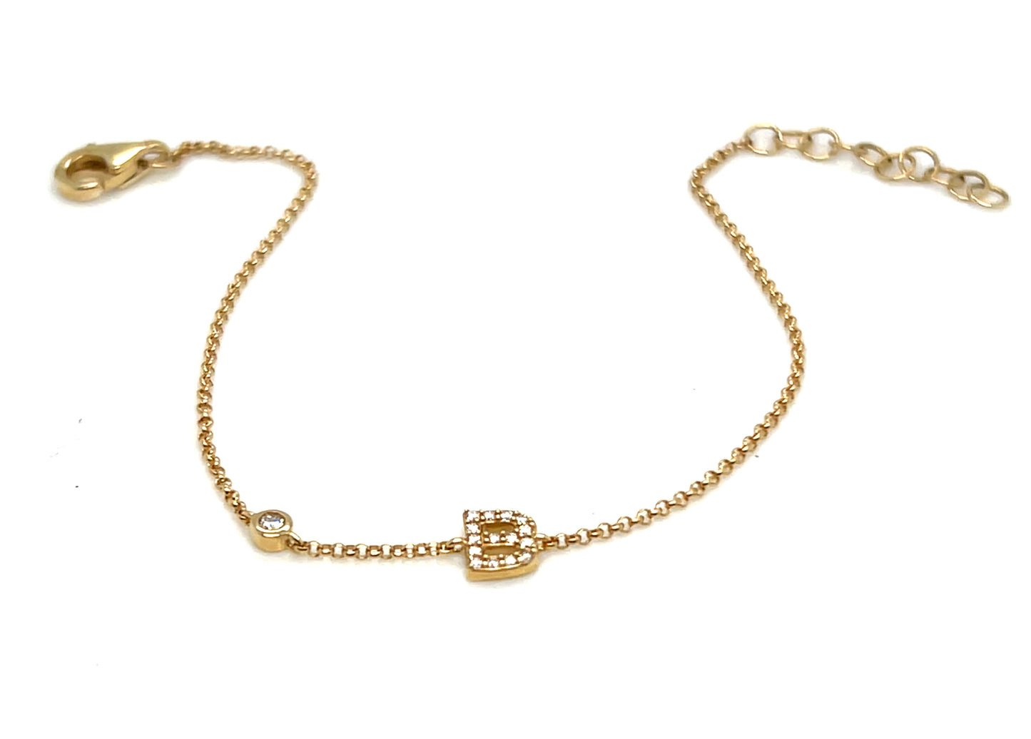 14Kt Yellow Gold "B" Initial Bracelet with Floating Diamond