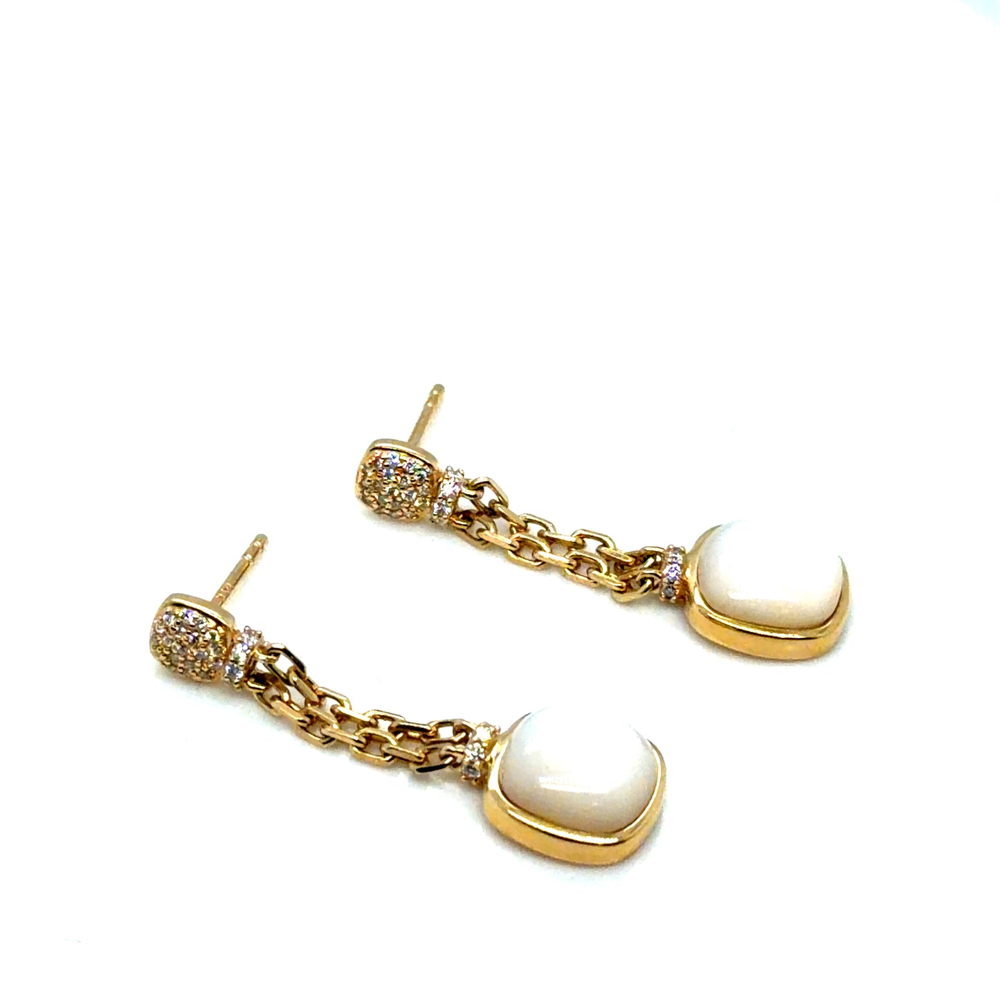 14Kt Yellow Gold Mother of Pearl and Diamond Dangle Earrings