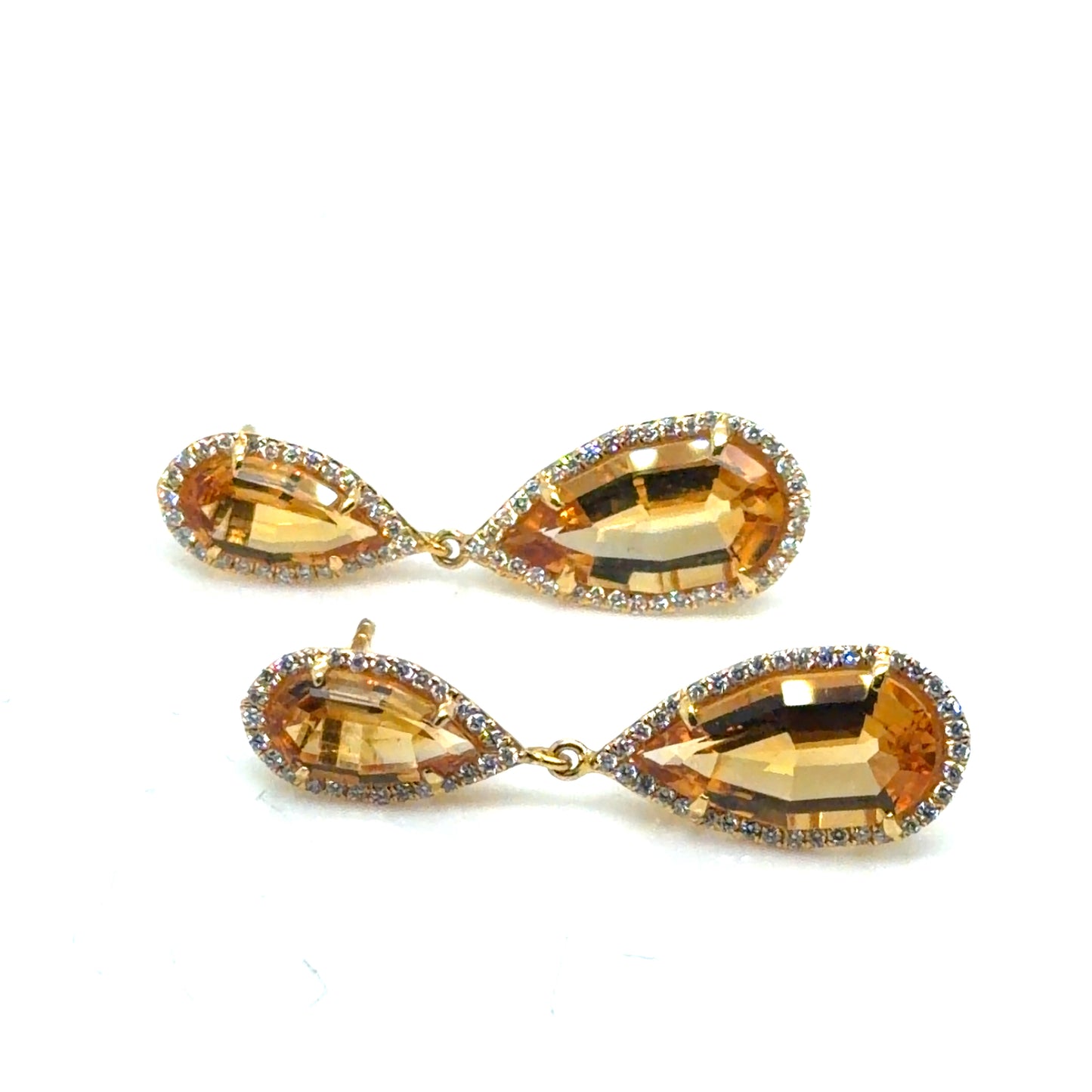 18Kt Yellow Gold Citrine and Diamond Dangle Earrings