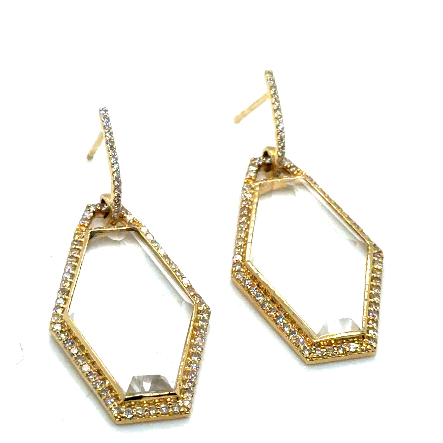 14Kt Yellow Gold Crystal and Diamond Dangle Earrings