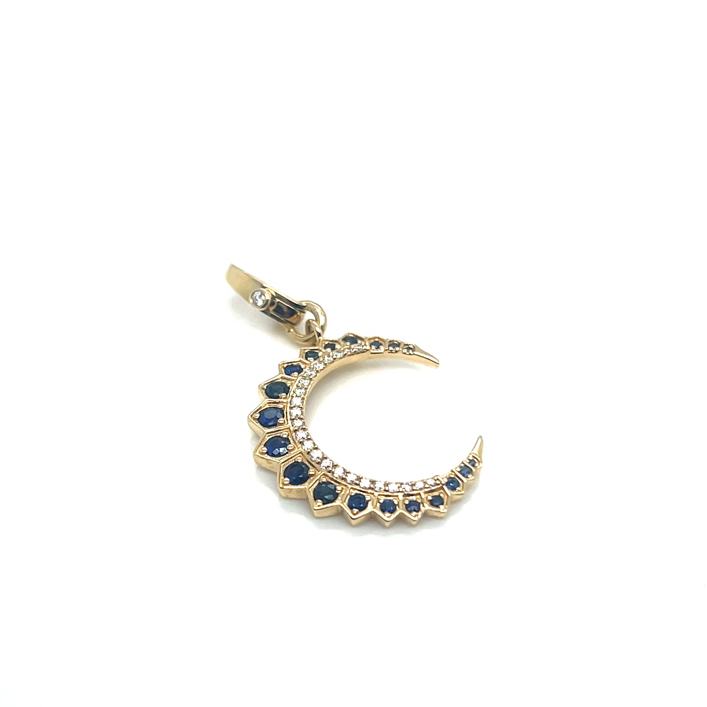 14Kt Yellow Gold Sapphire and Diamond Crescent Moon Charm