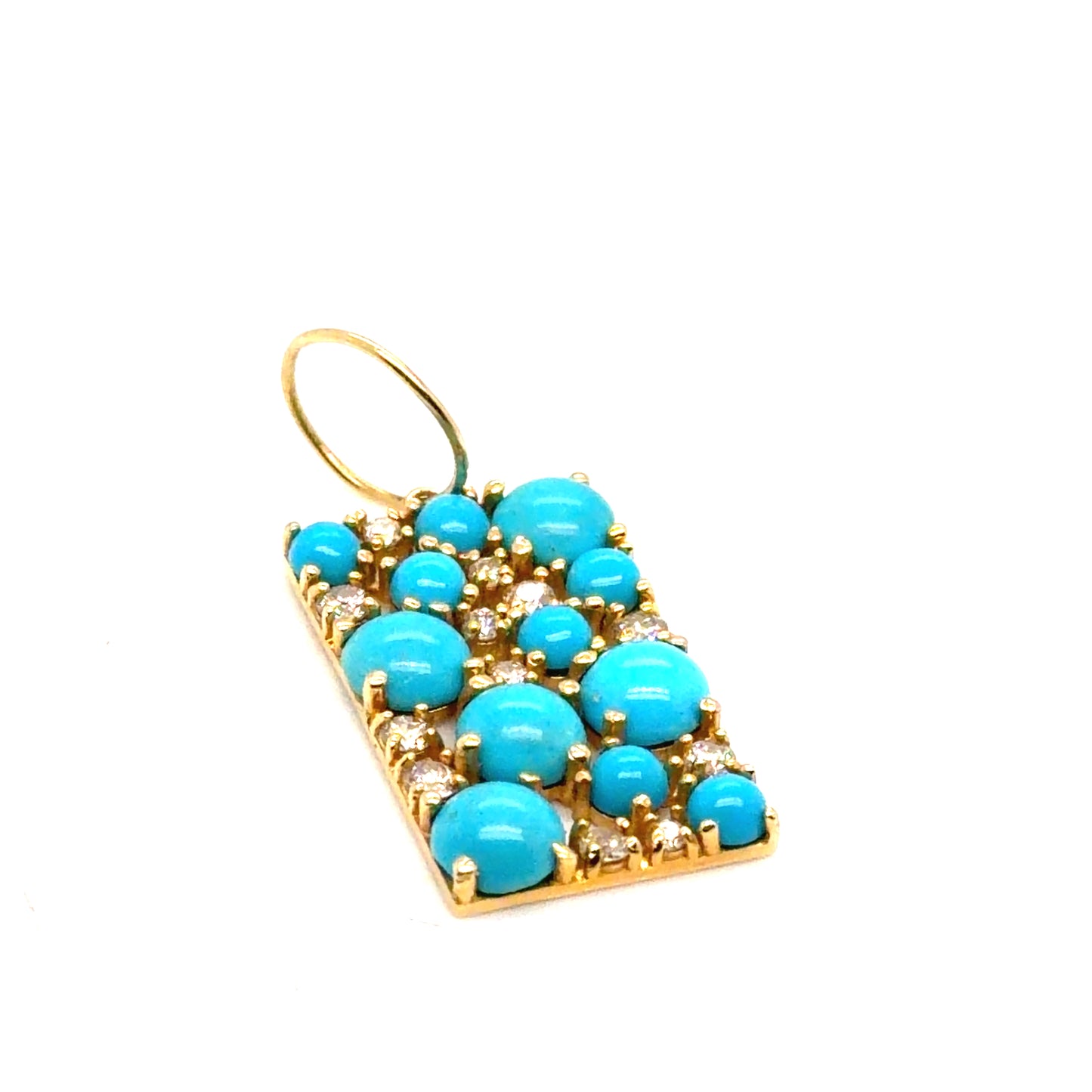 14Kt Yellow Gold Turquoise and Diamond Dog Tag Charm