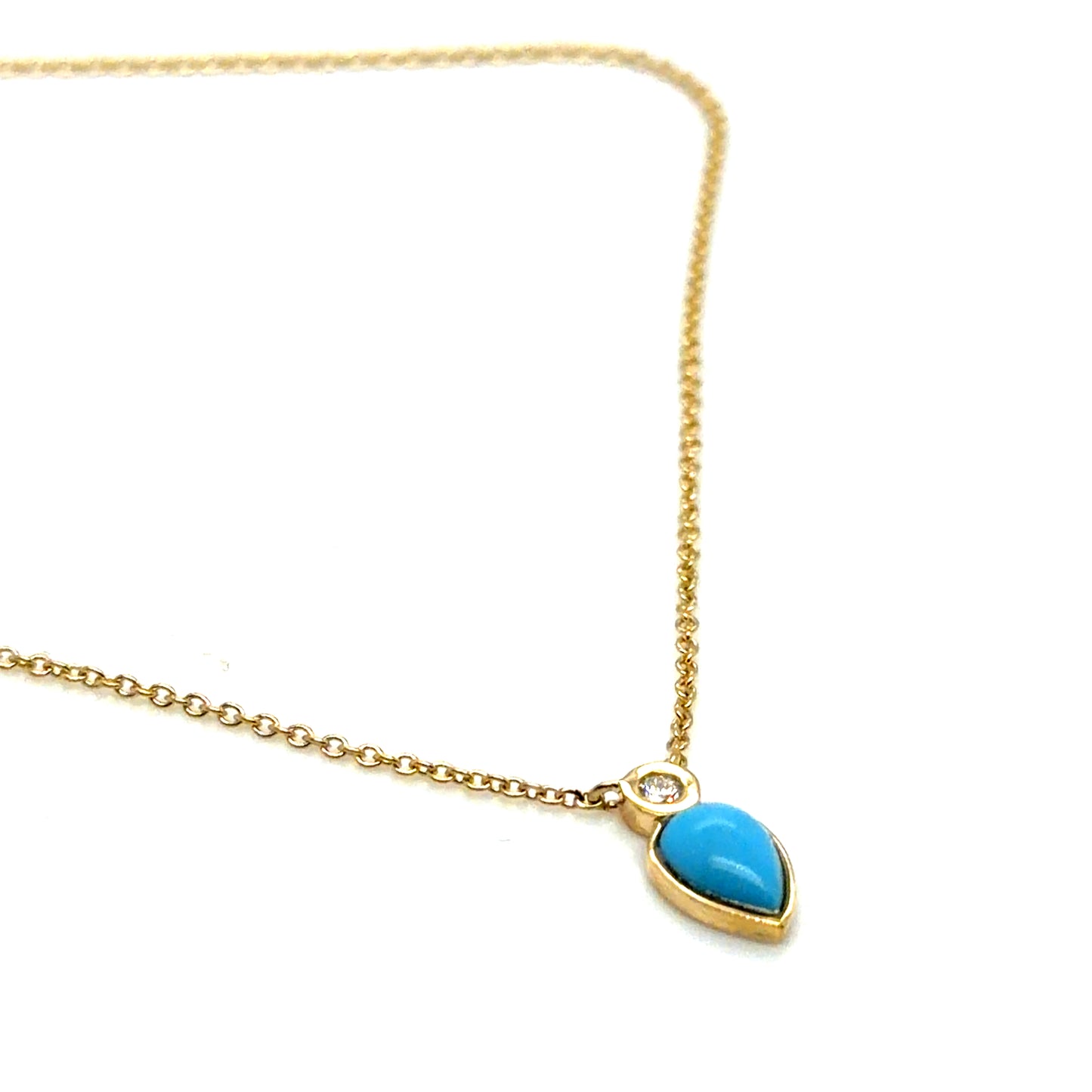 14Kt Yellow Gold Pear Shaped Turquoise and Diamond Necklace