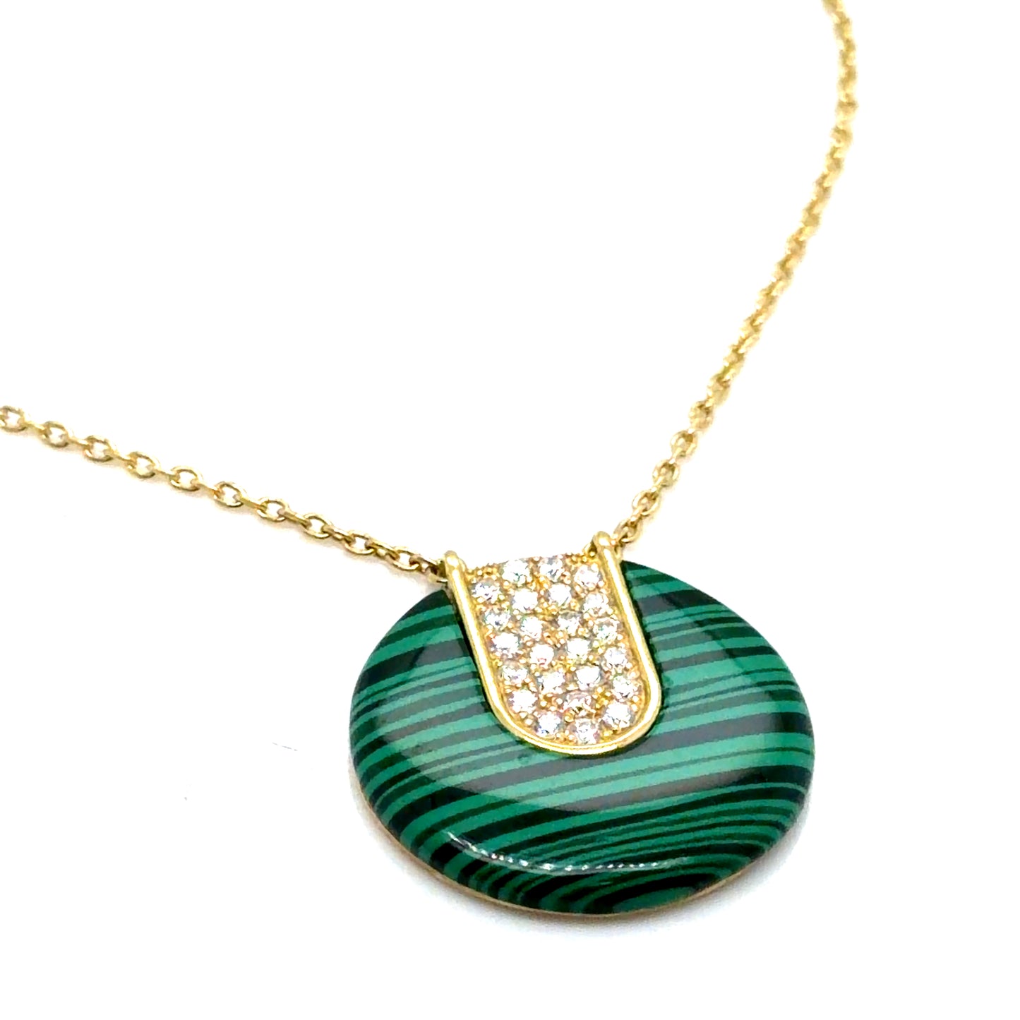 18Kt Yellow Gold Malachite and Diamond Necklace