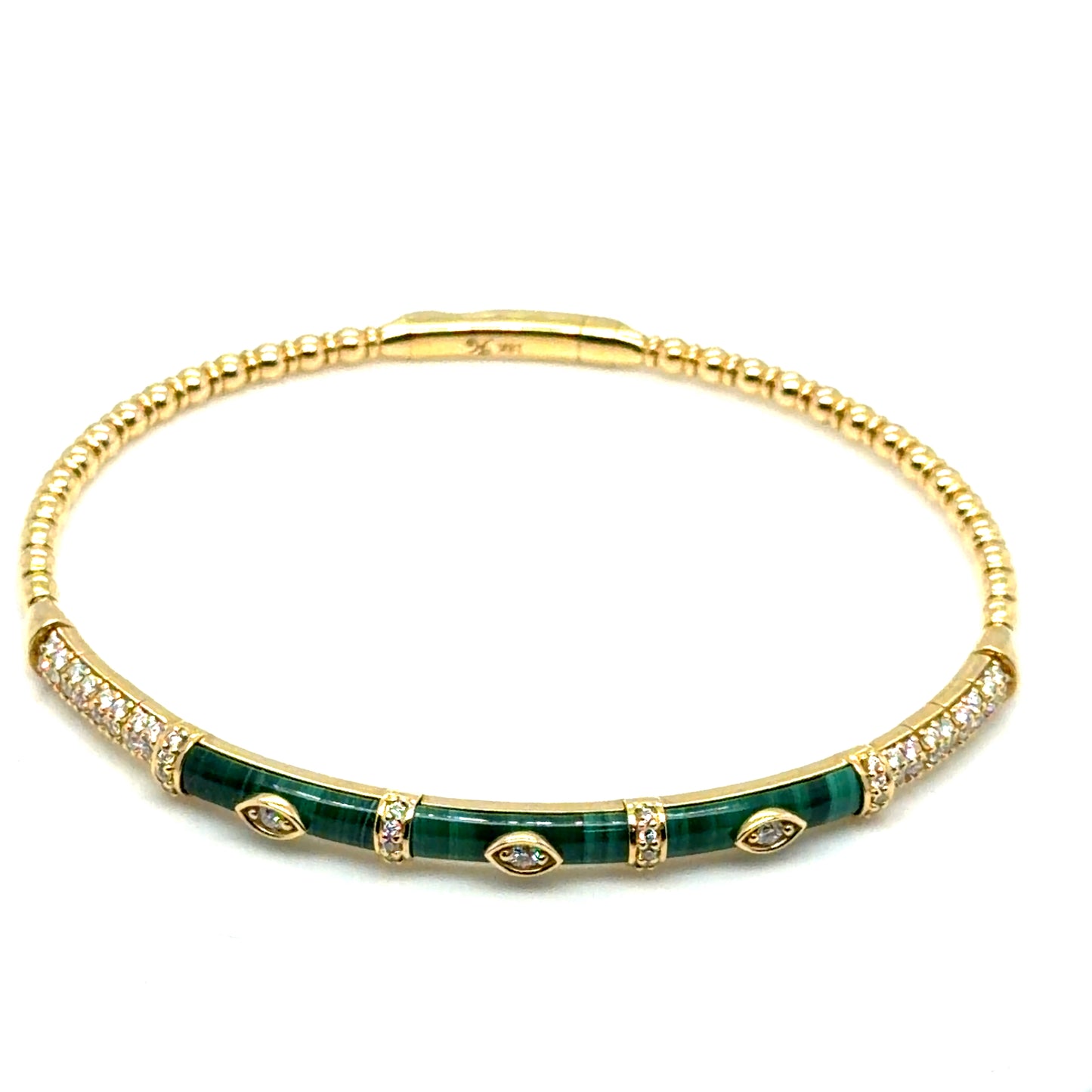 18Kt Yellow Gold Malachite and Diamond Bangle Bracelet