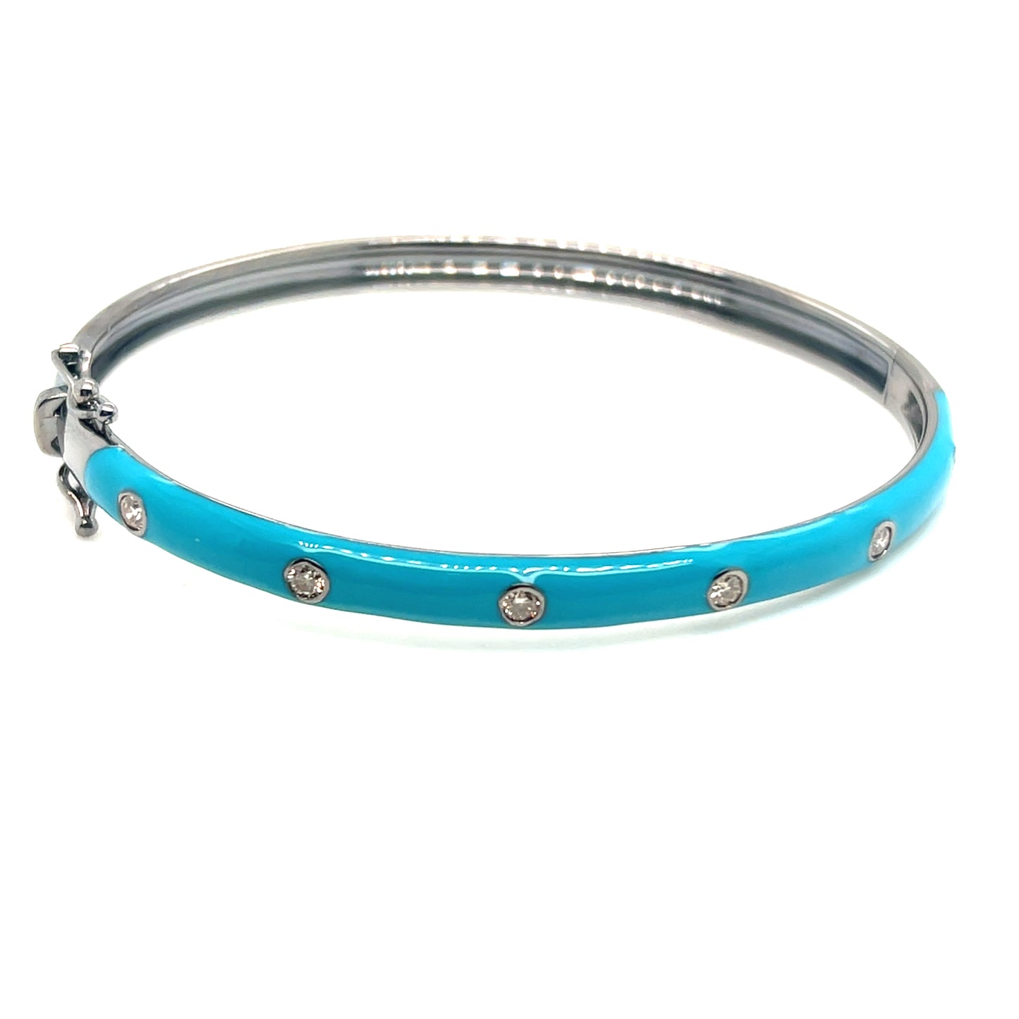 Oxidized Sterling Silver, Turquoise, and Diamond Bangle Bracelet