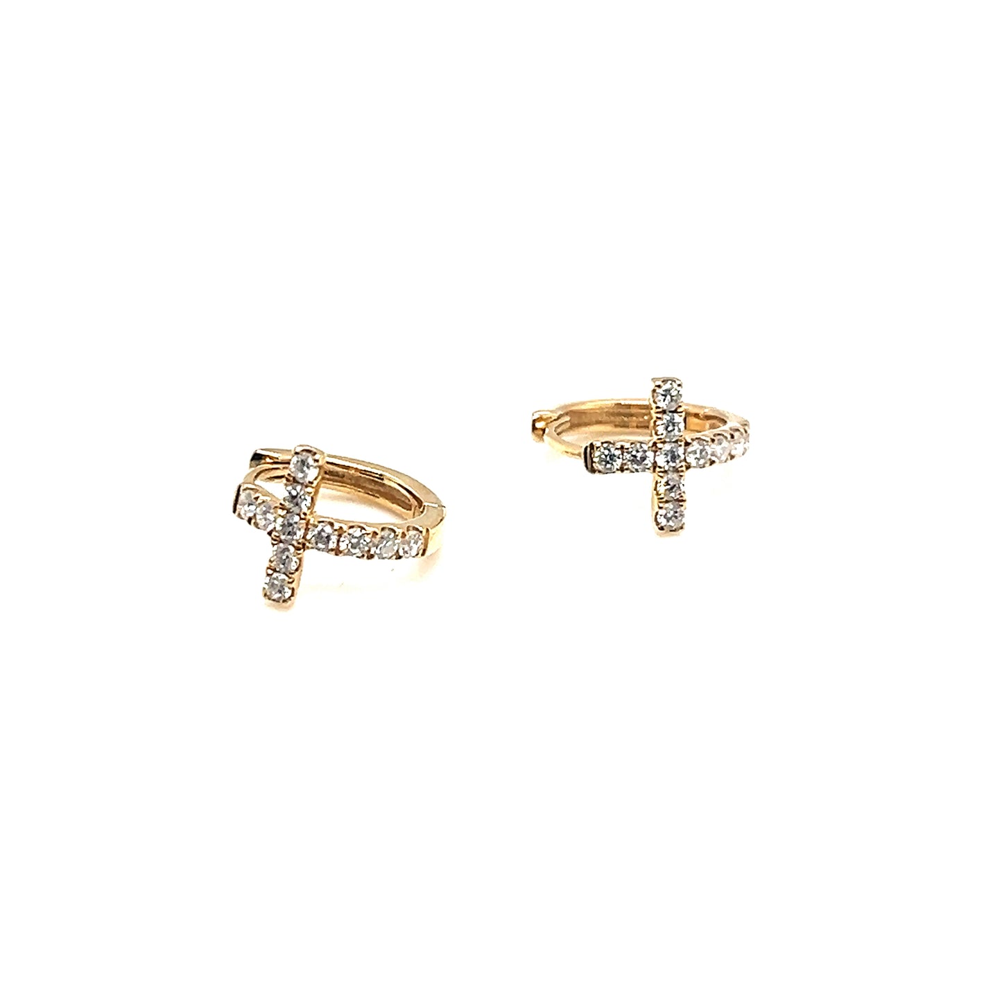Yellow Gold Diamond Cross Huggie Earrings