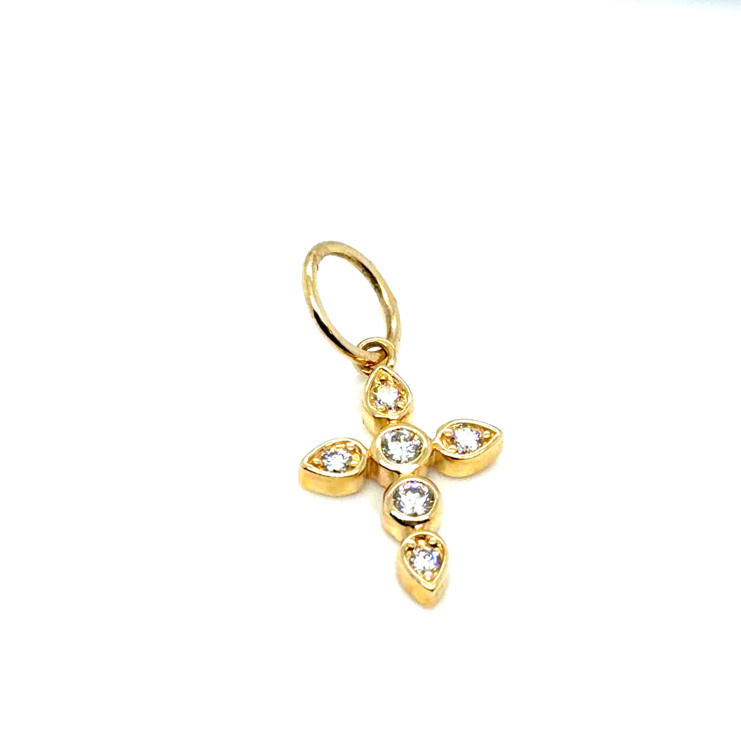 14Kt Yellow Gold Diamond Bezel Cross Pendant