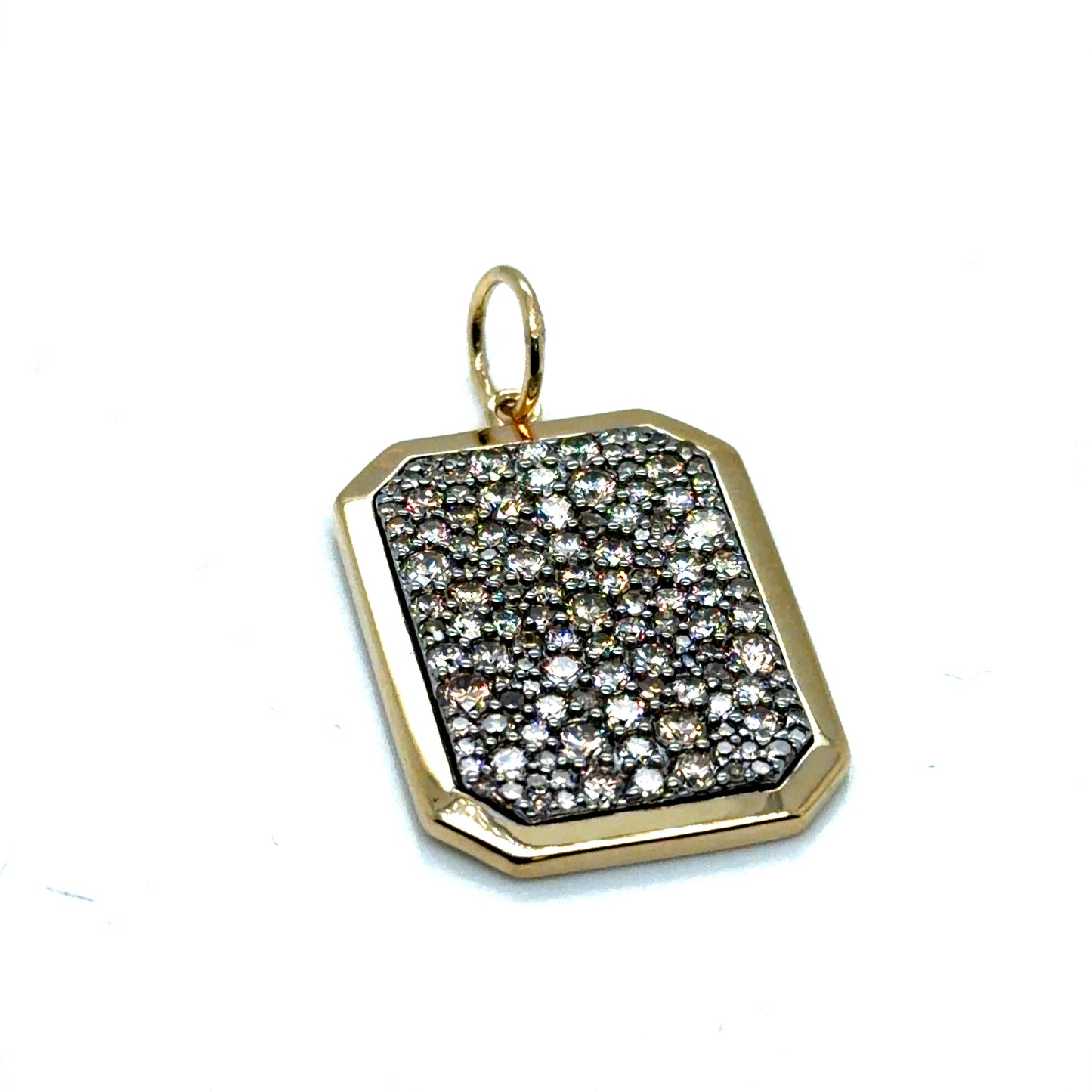 14Kt Yellow Gold and Sterling Silver Diamond Dog Tag Pendant
