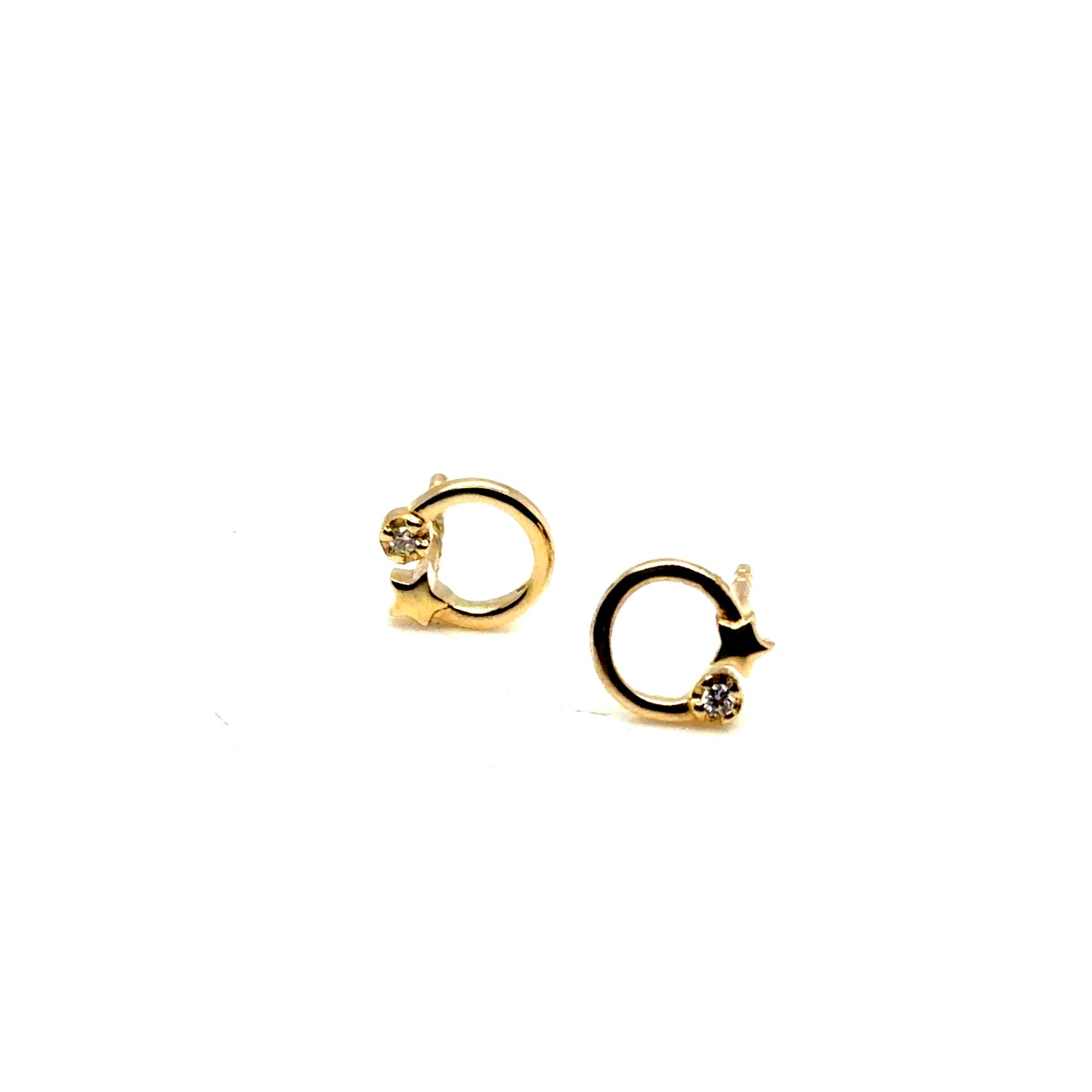 14Kt Yellow Gold Diamond and Star Fashion Earrings