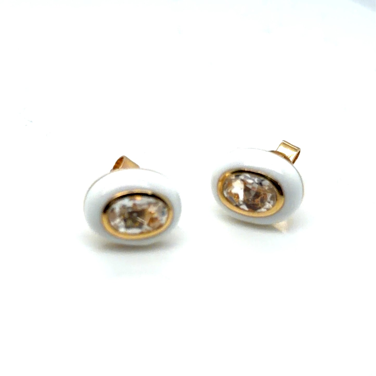 14Kt Yellow Gold White Topaz and White Enamel Stud Earrings