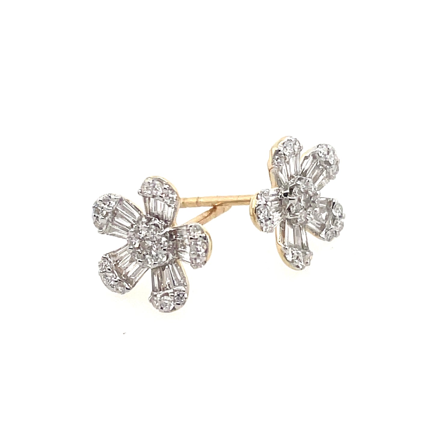 Yellow Gold Diamond Floral Stud Earrings