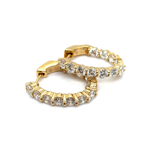 14Kt Yellow Gold Inside Out Diamond Hoop Earrings