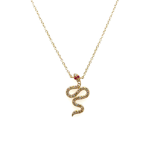 Yellow Gold and Diamond Ruby Snake Necklace