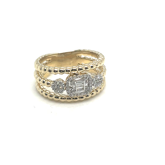 Yellow Gold and Diamond Beaded Design Fashion Ring