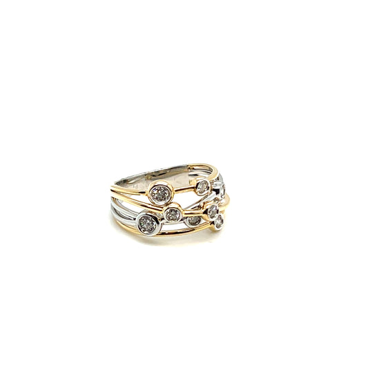 Yellow Gold and White Gold Diamond Crossover Fashion Ring