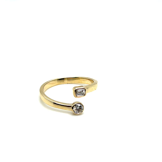 Emerald and Round Open Diamond Fashion Ring