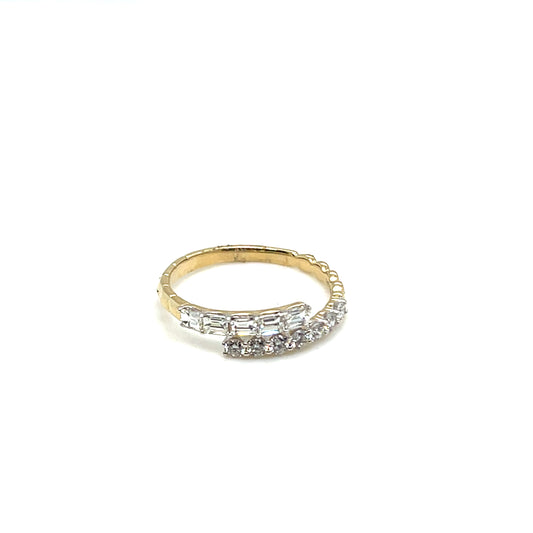Baguette and Round Diamond Crossover Ring