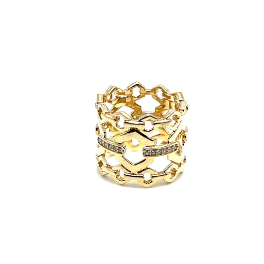 14Kt Yellow Gold Diamond Wide Fashion Ring