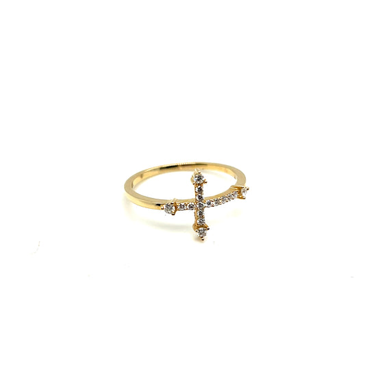 14Kt Yellow Gold Diamond Cross Fashion Ring