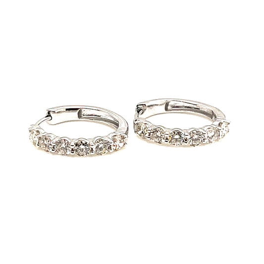 14Kt White Gold Diamond Hoop Earrings