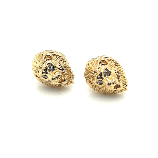 14Kt Yellow Gold Lion Head Earrings