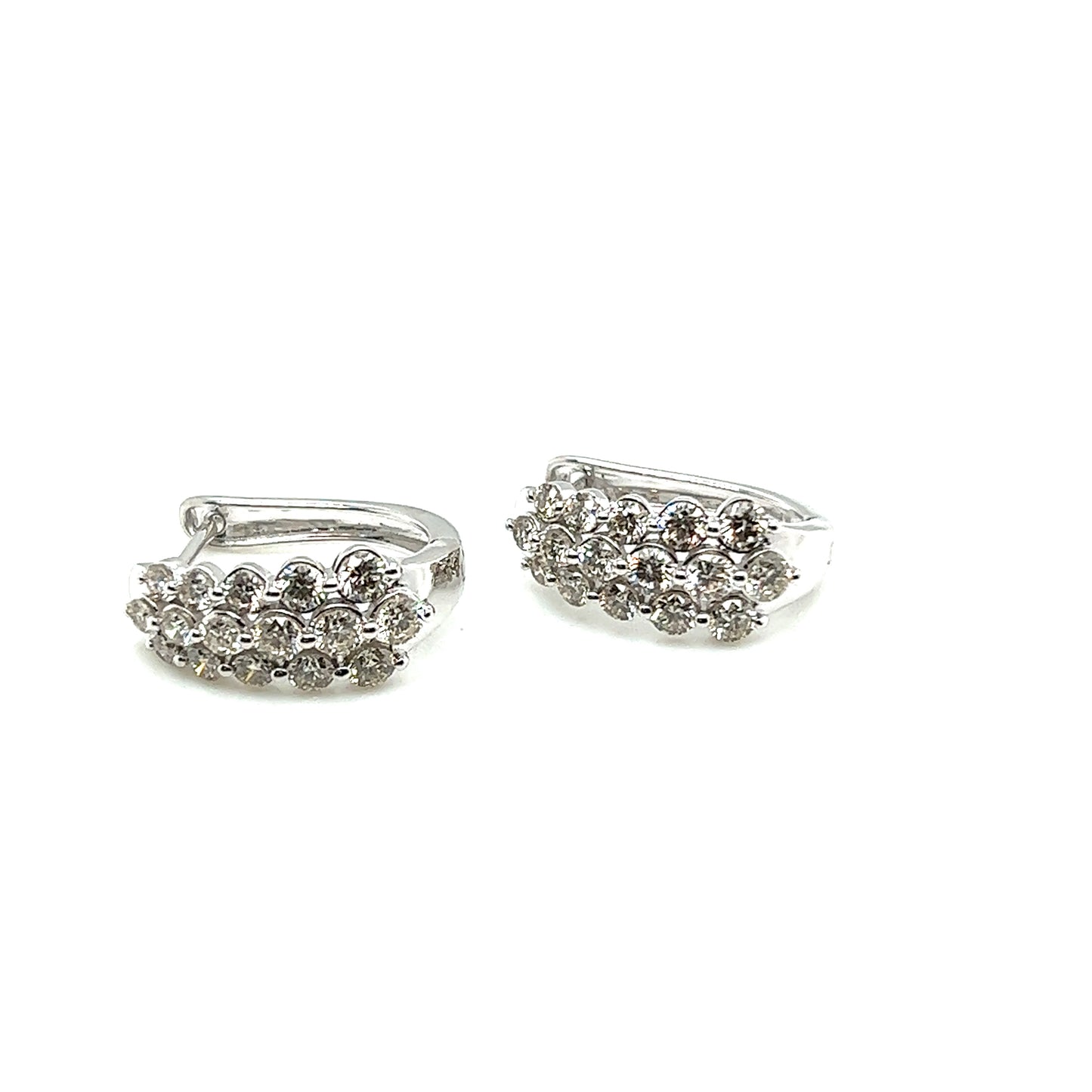 3 Row Diamond Huggie Earrings