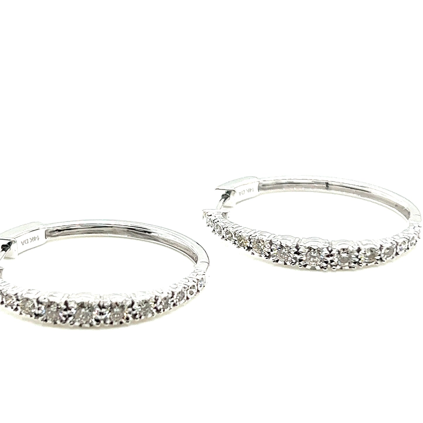 14Kt White Gold Graduated Diamond Hoop Earrings