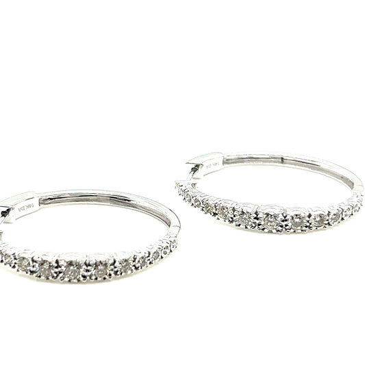 14Kt White Gold Graduated Diamond Hoop Earrings