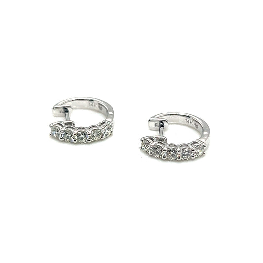 14Kt White Gold Diamond 13Mm Huggie Earrings