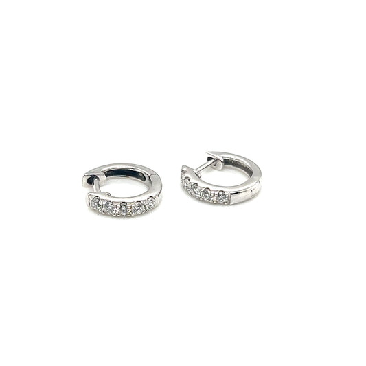 14Kt White Gold 12Mm Diamond Huggie Earrings