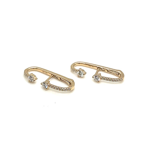 14Kt Yellow Gold and Diamond Open Huggie Earrings