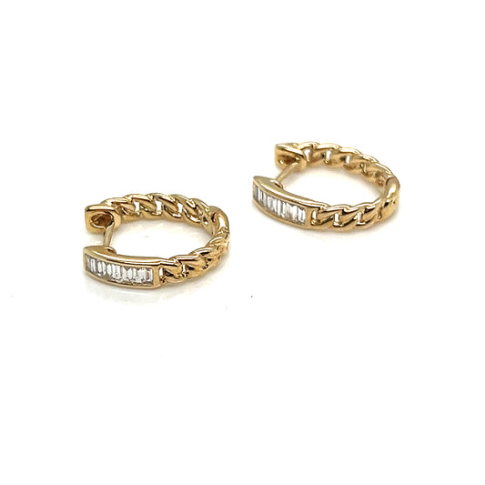 Yellow Gold Diamond Chain Style Huggie Earrings