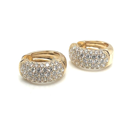 Yellow Gold Pave Diamond Wide Huggie Earrings