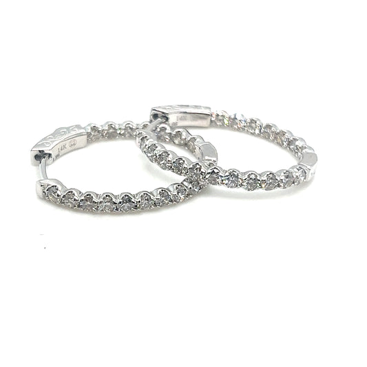White Gold Oval Diamond Inside/Out Diamond Hoop Earrings
