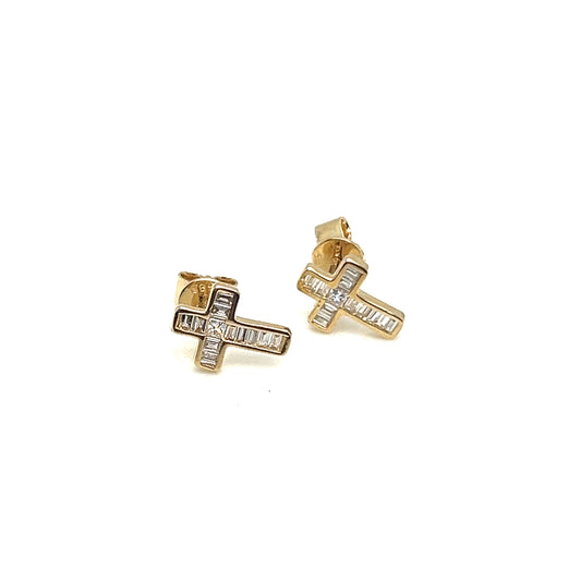 Yellow Gold Diamond Cross Stud Earrings