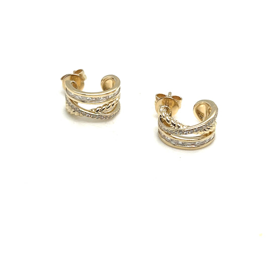 Yellow Gold Diamond Cross Over Huggies