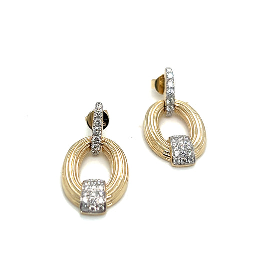 Yellow Gold Oblong Diamond Earrings