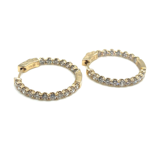 14Kt Yellow Gold Diamond Inside/Out Diamond Hoop Earrings