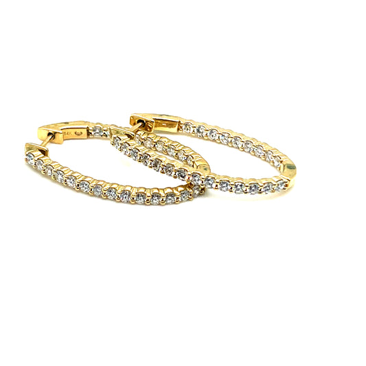 Yellow Gold Diamond Oval Shaped Hoop Earrings
