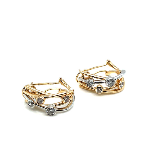 Two Tone Huggie Crossover Earrings