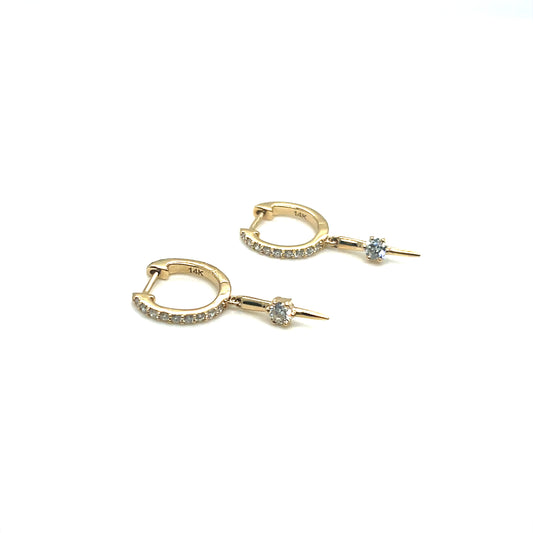 14Kt Yellow Gold Diamond Dagger Huggie Earrings