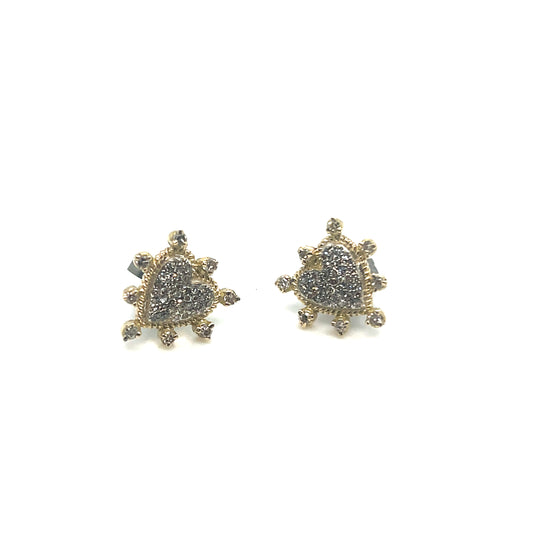 Sterling Silver and 14Kt Yellow Gold Diamond Heart Earrings