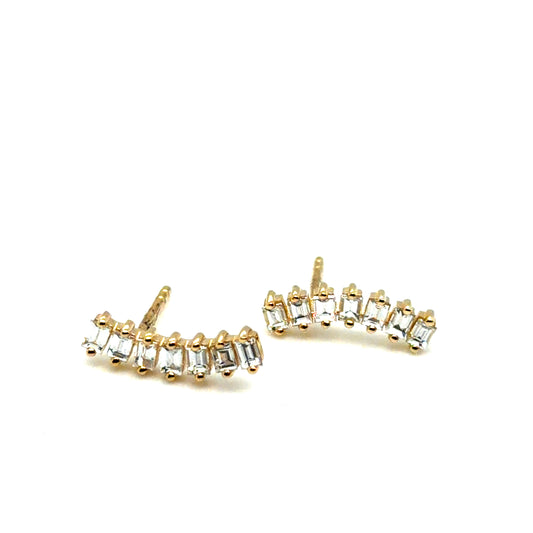 14Kt Yellow Gold Baguette Diamond Climber Earrings