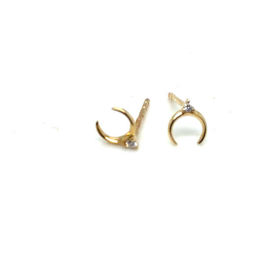 14Kt Yellow Gold Diamond Horseshoe Stud Earrings