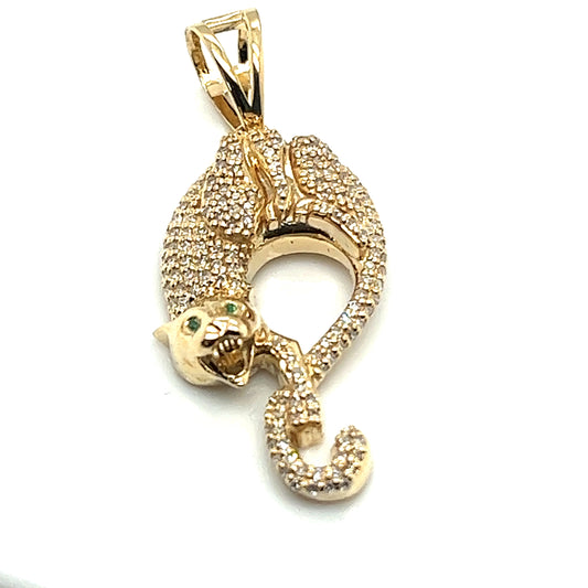 Diamond and Emerald Eyed Leopard Pendant