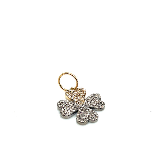 Sterling Silver and 14Kt Yellow Gold Diamond Clover Charm