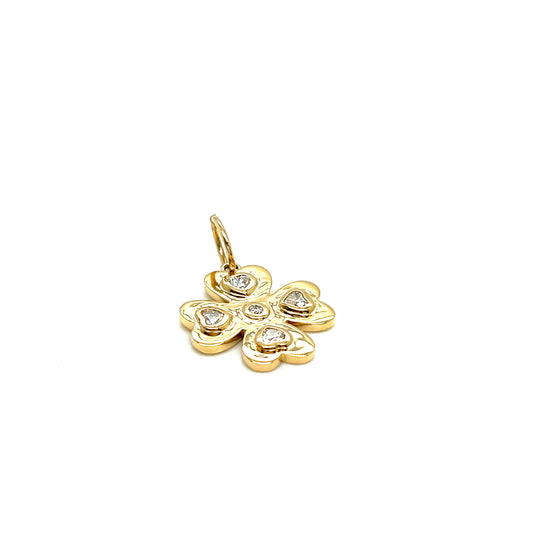 14Kt Yellow Gold Diamond Clover Charm